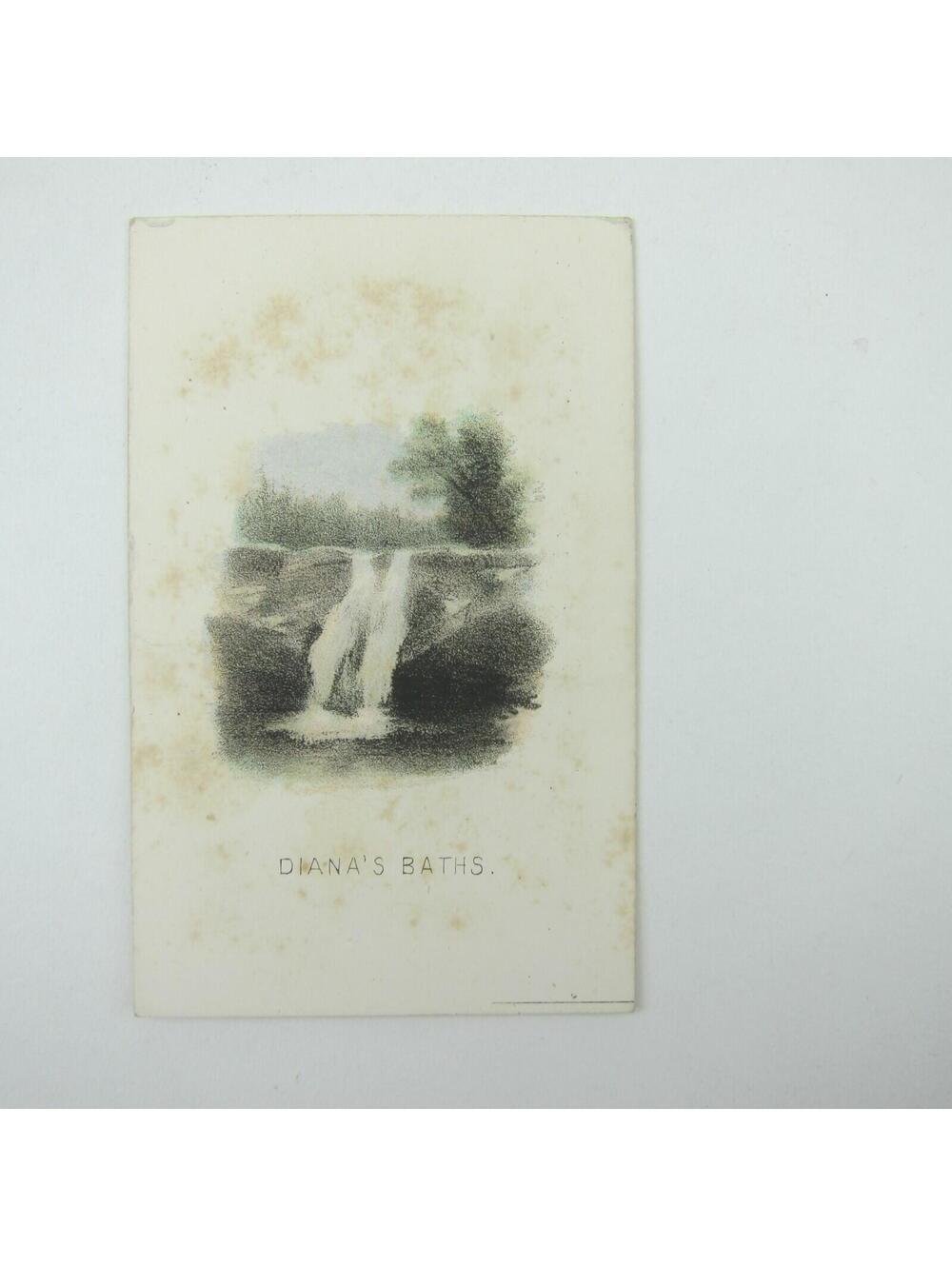 Color Lithograph Print Dianas Baths Waterfall North Conway New Hampshire Antique
